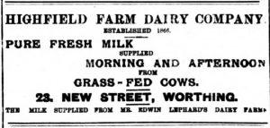 Advertisement for Edwin Lephard's dairy farm