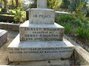 Ernest William Riminton's gravestone